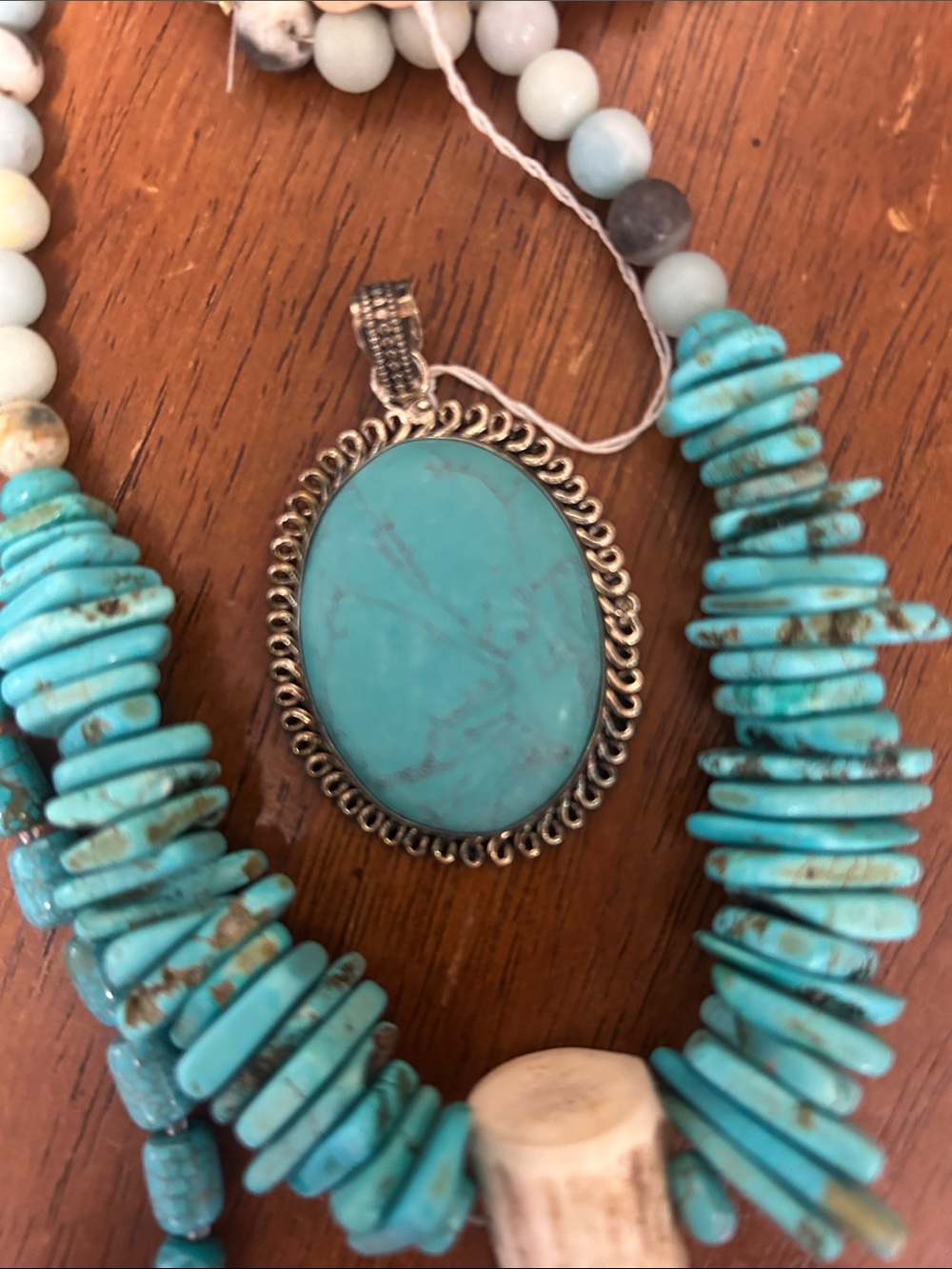 Turquoise Bead Statement Necklace with Pendant - Picture 2 of 7